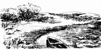 Позабытая лодка на заснеженном берегу (рисунок пером)